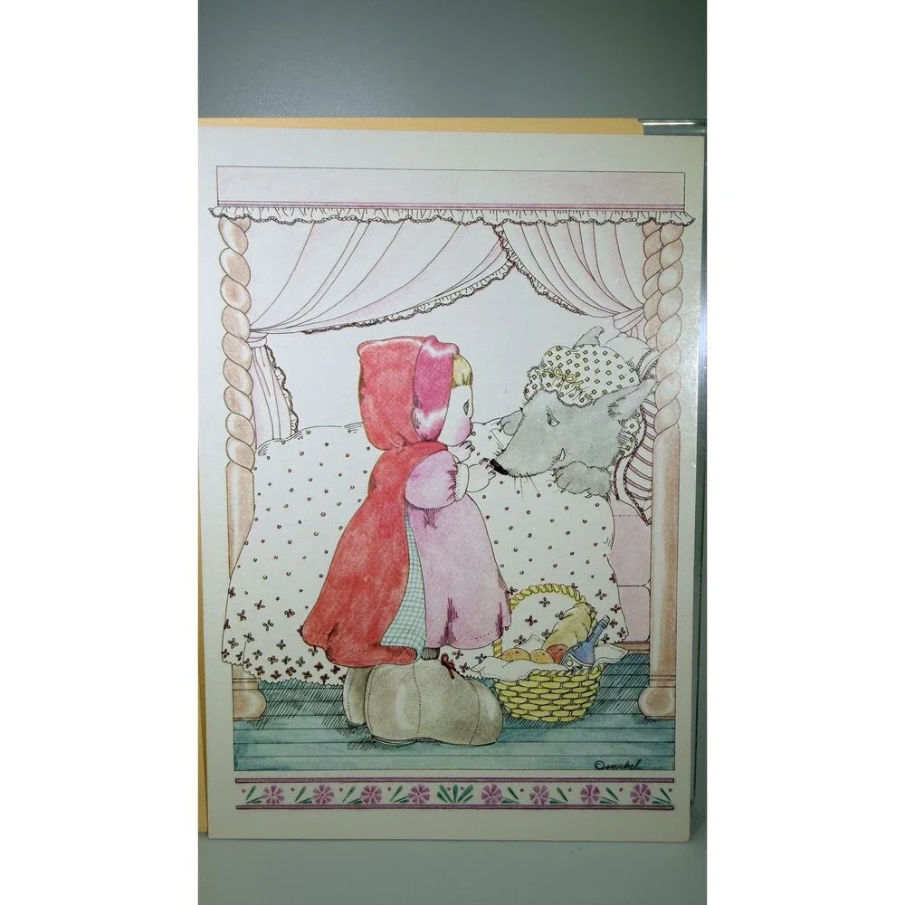 Vintage Little Red Riding Hood Big Bad Wolf Get Well Greeting Card Michel 1985